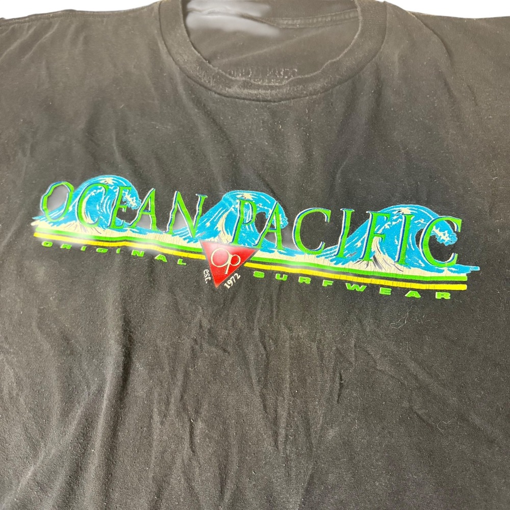 Vintage Ocean Pacific Mens Black Graphic T-Shirt Short Sleeve Surf Logo 2XL - Picture 4 of 9